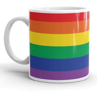 Photo of a coffee cup with a rainbow flag on it