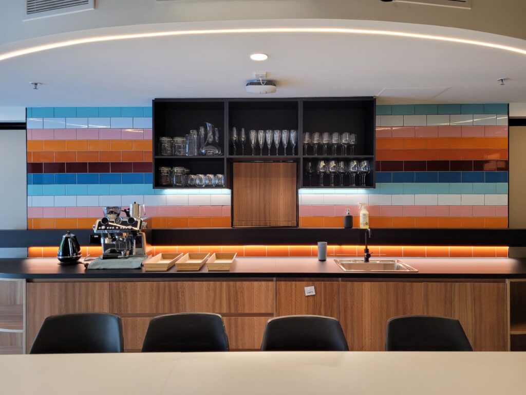 bar and glassware in board room