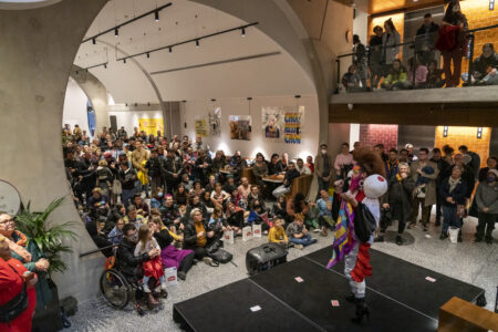 Crowd in the Pride Centre lobby