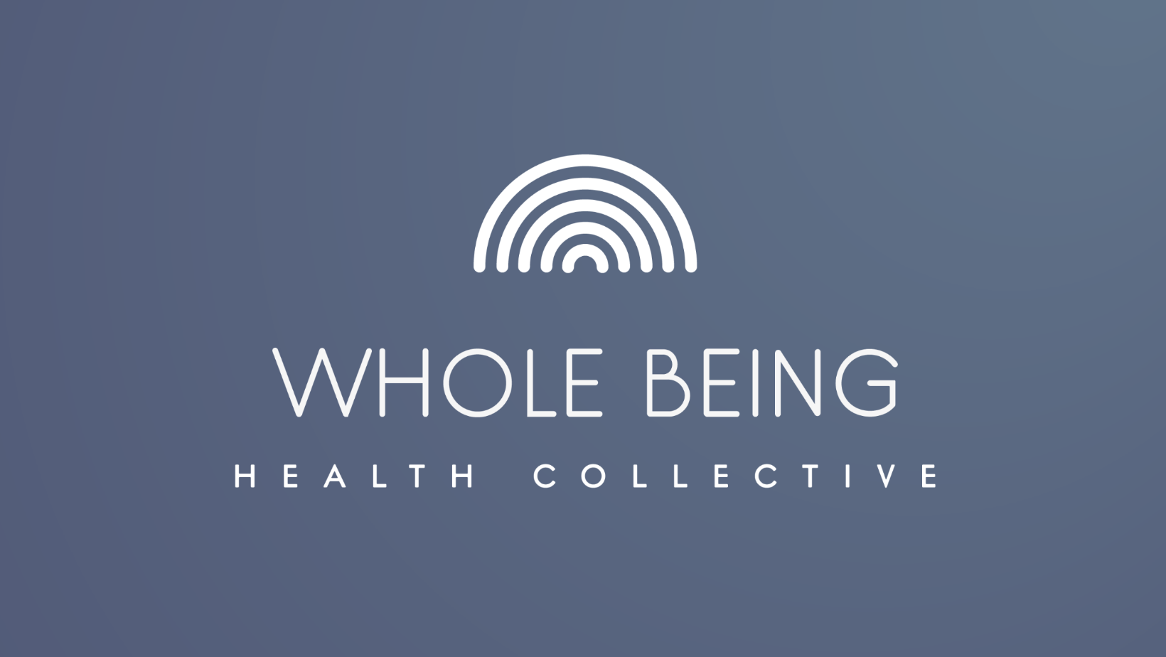 Logo - Whole Being Health Collectivewhite rainbow and white text on blue background,