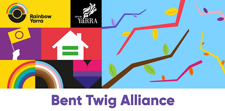 Bent Twig Alliance poster with partner trademarks and an animation of tree branches with leaves.