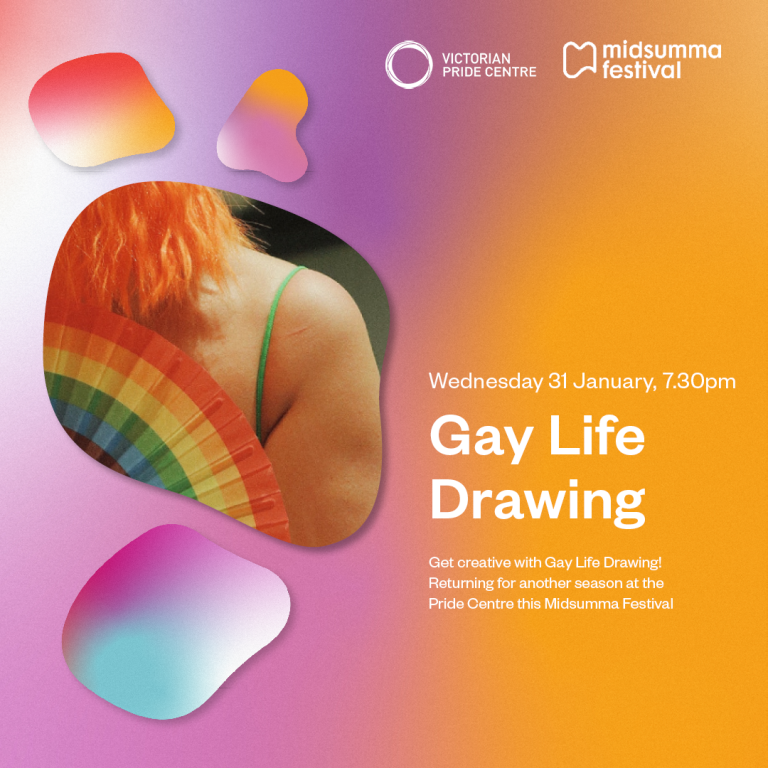 Gay life drawing poster with date, time and location