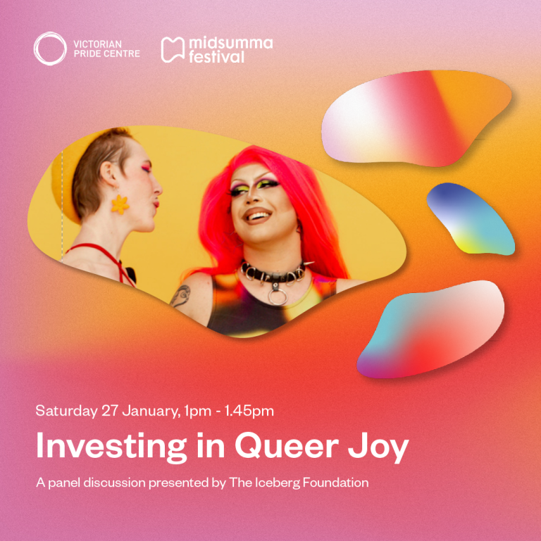 Investing in Queer Joy poster with date, time and location