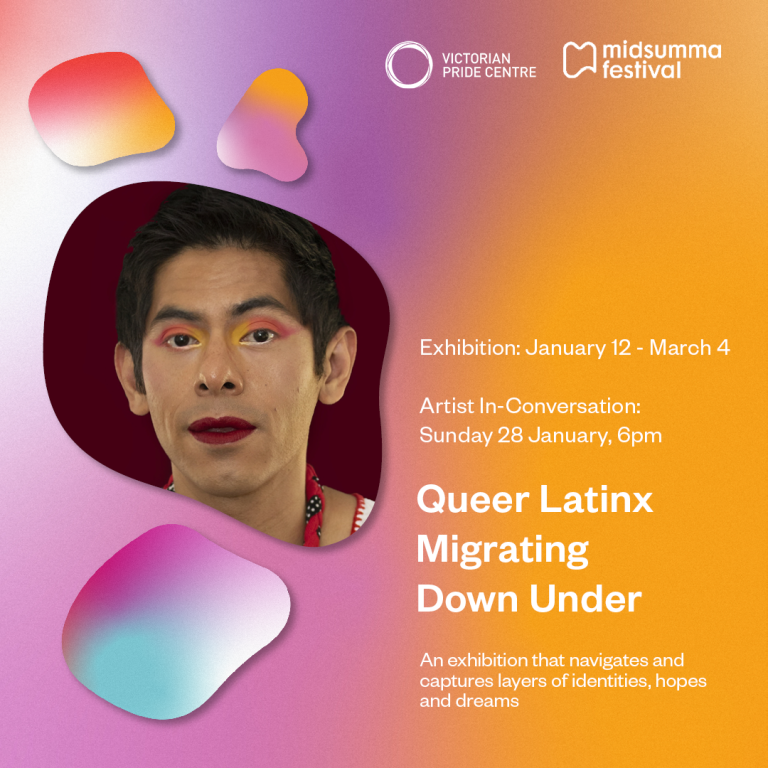 Queer Latinx Migrating Down Under poster with date, time and location