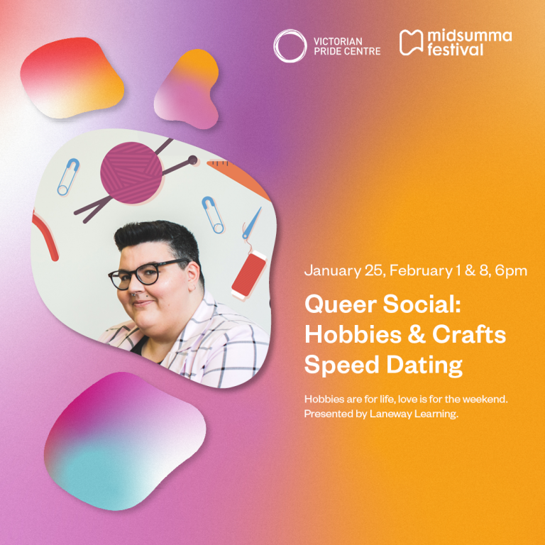 Queer Social: Hobbies and Crafts Speed Dating poster with date, time and location