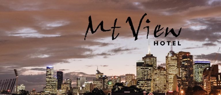 MtView Hotel trademark overlaying a city skyline