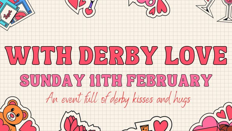 With Derby Love poster, with date, description and animations of bears, flowers, hearts, etc surrounding the title.