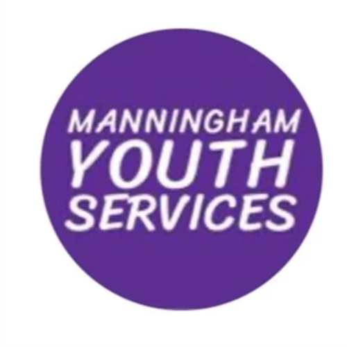 A dark purple circle with a white background. Inside the circle reads Manningham Youth Services in a white font.