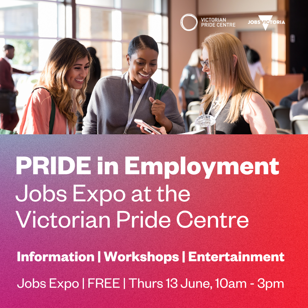 Three people smiling, cropped at the top of the flyer. The flyer promotes the Jobs Expo FREE