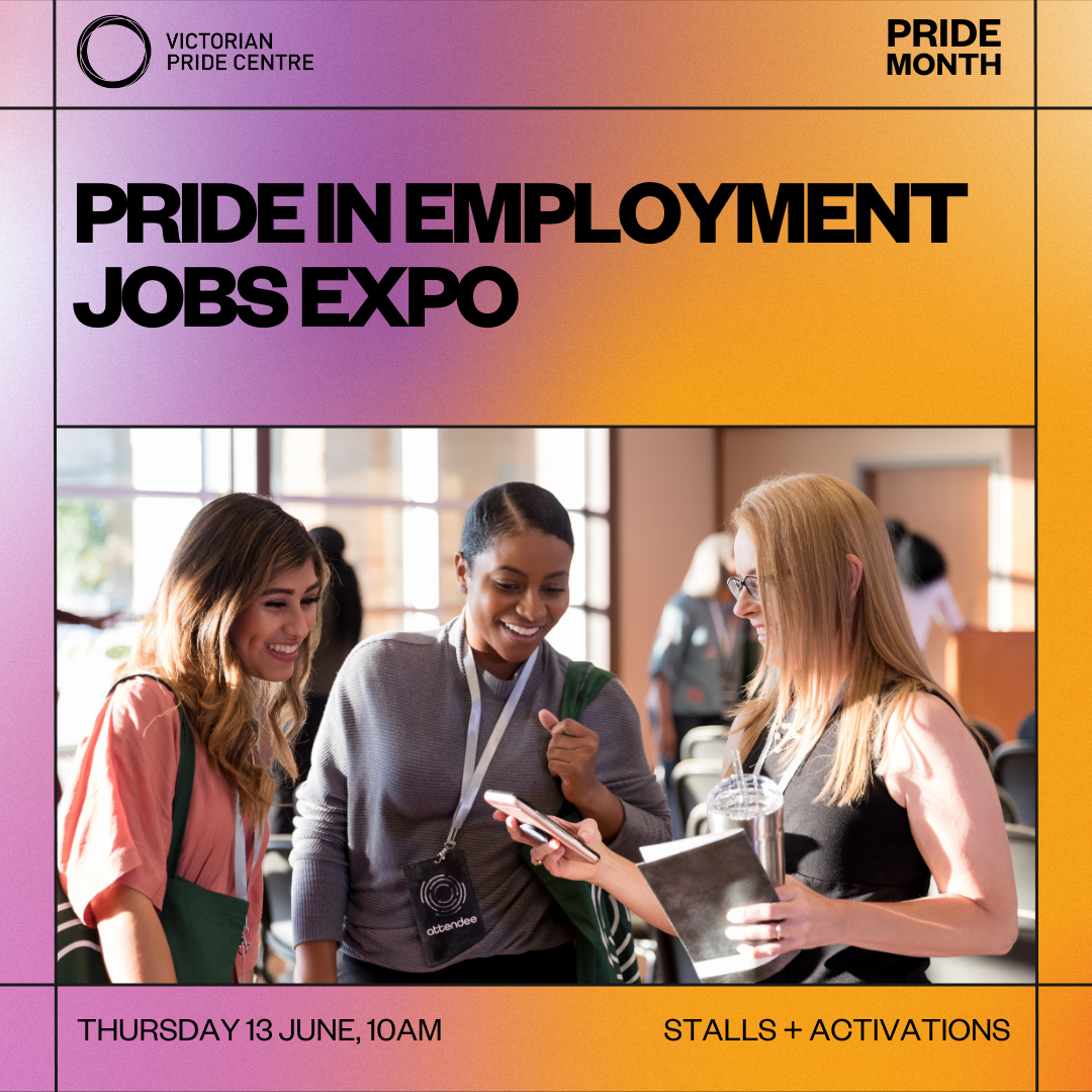 Pride in Employment Jobs Expo poster with date, time and location for Pride Month