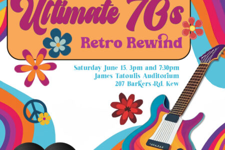 'Ultimate 70's Retro Rewind' poster in stereotypical 70's aesthetic with event details displayed