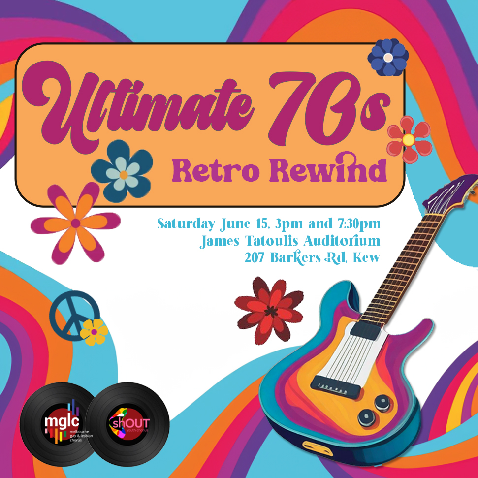 'Ultimate 70's Retro Rewind' poster in stereotypical 70's aesthetic with event details displayed
