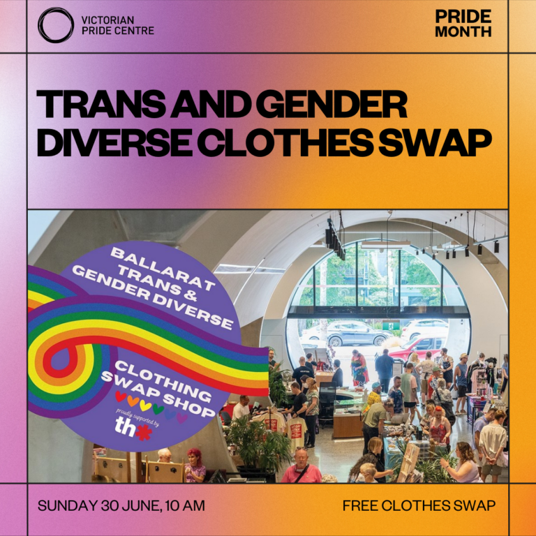 Trans and Gender Diverse clothes swap poster with date, time and location