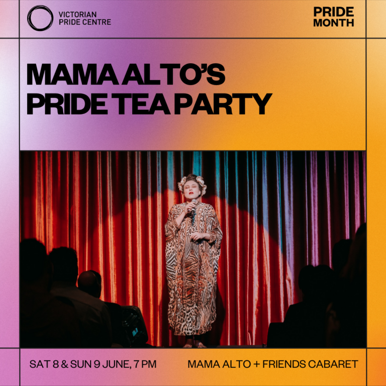 Mama Alto's Pride Tea Party poster with date, time and location