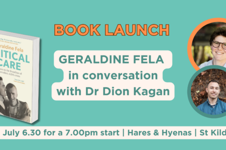 Book launch for Critical Care by Geraldine Fela detailing the date, time and location of the launch