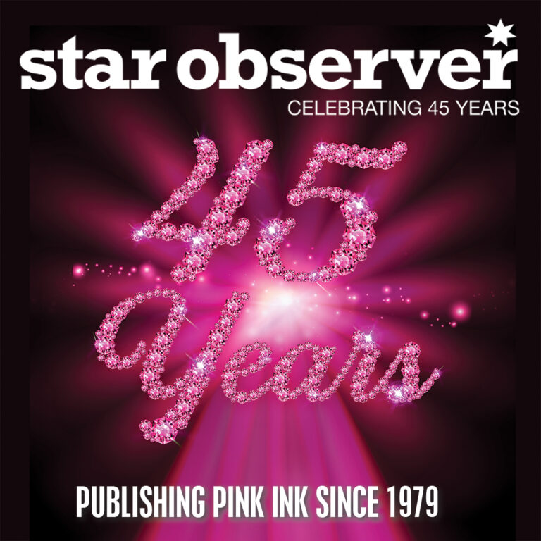 Pink design that reads star observer celebrating 45 years. Publishing pink ink since 1979