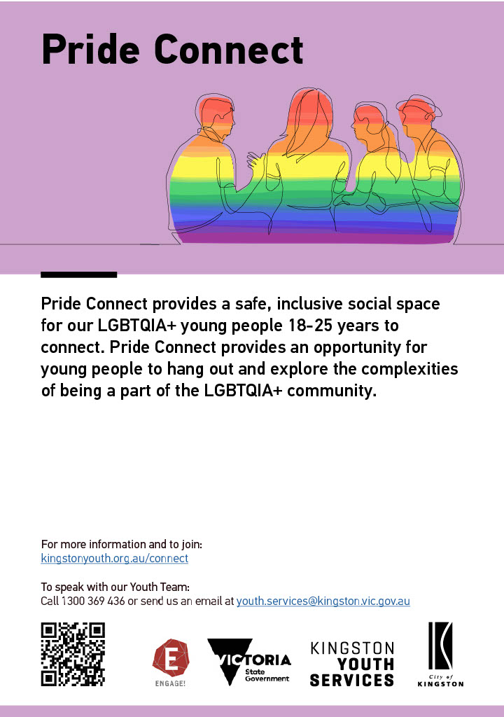 Pride Connect flyer with description, url, QR code, phone number, email and sponsors displayed.