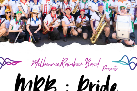 Melbourne Rainbow Band presents MRB: pride Poster with a group shot of the band