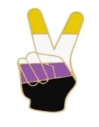 Non-binary peace gesture badge in the colours of the flag