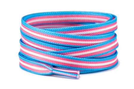 Shoelaces in the transgender flag colours