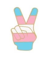 Transgender peace gesture badge with the colours of the transgender flag