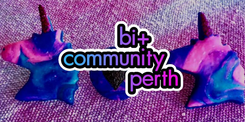 Bi+ community perth poster in the colours of the bisexual flag