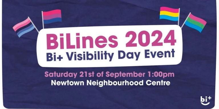 Bilines 2024 Bi+ Visibility Day Event poster with date, time and location