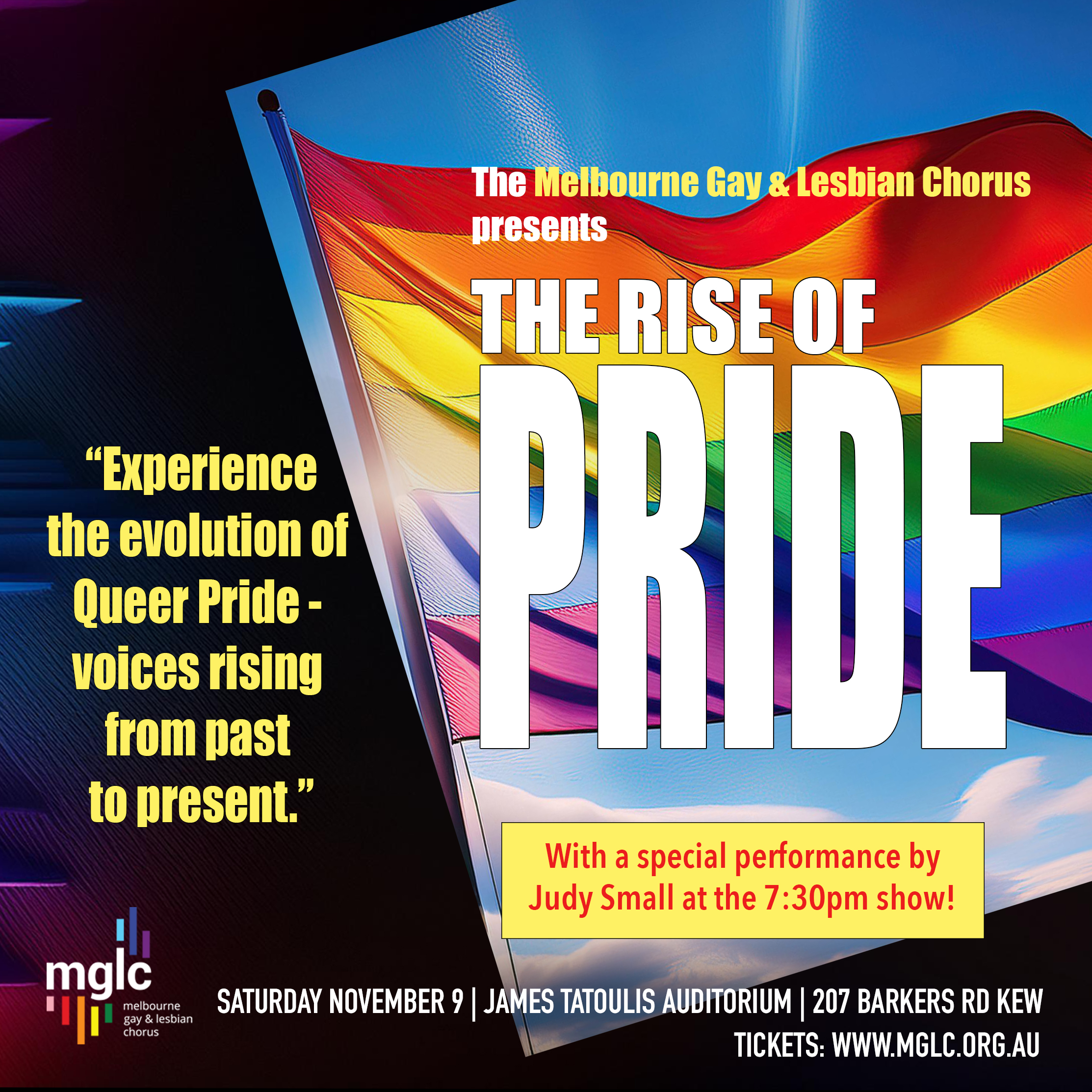 THE RISE OF PRIDE poster with date, time, location, description, and ticket link