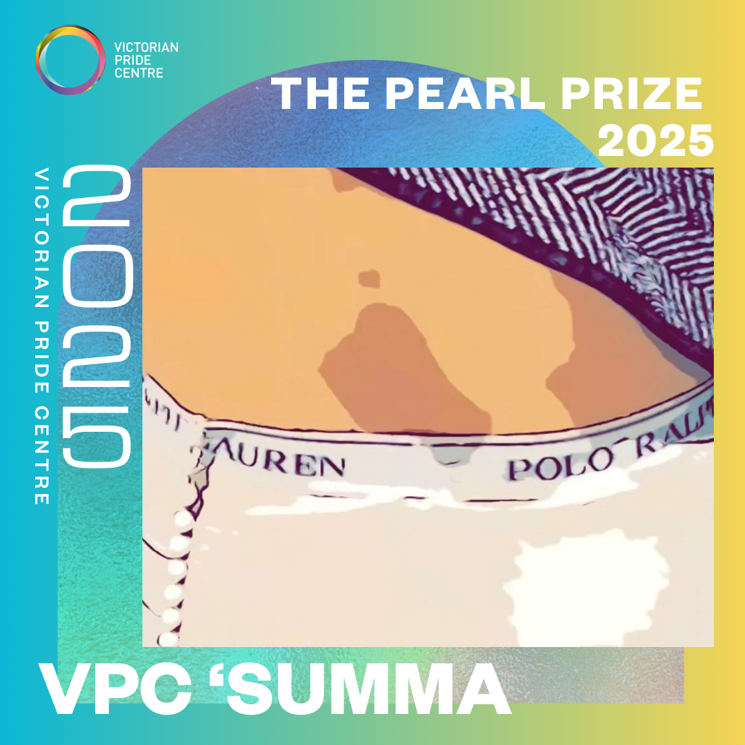 VPC "SUMMA" Poster: "The Pearl Prize 2025" with an animation of a person wearing ralph lauren polo pants, torso isn't displayed. The image has a grainy filter and overlays the VPC SUMMA branding